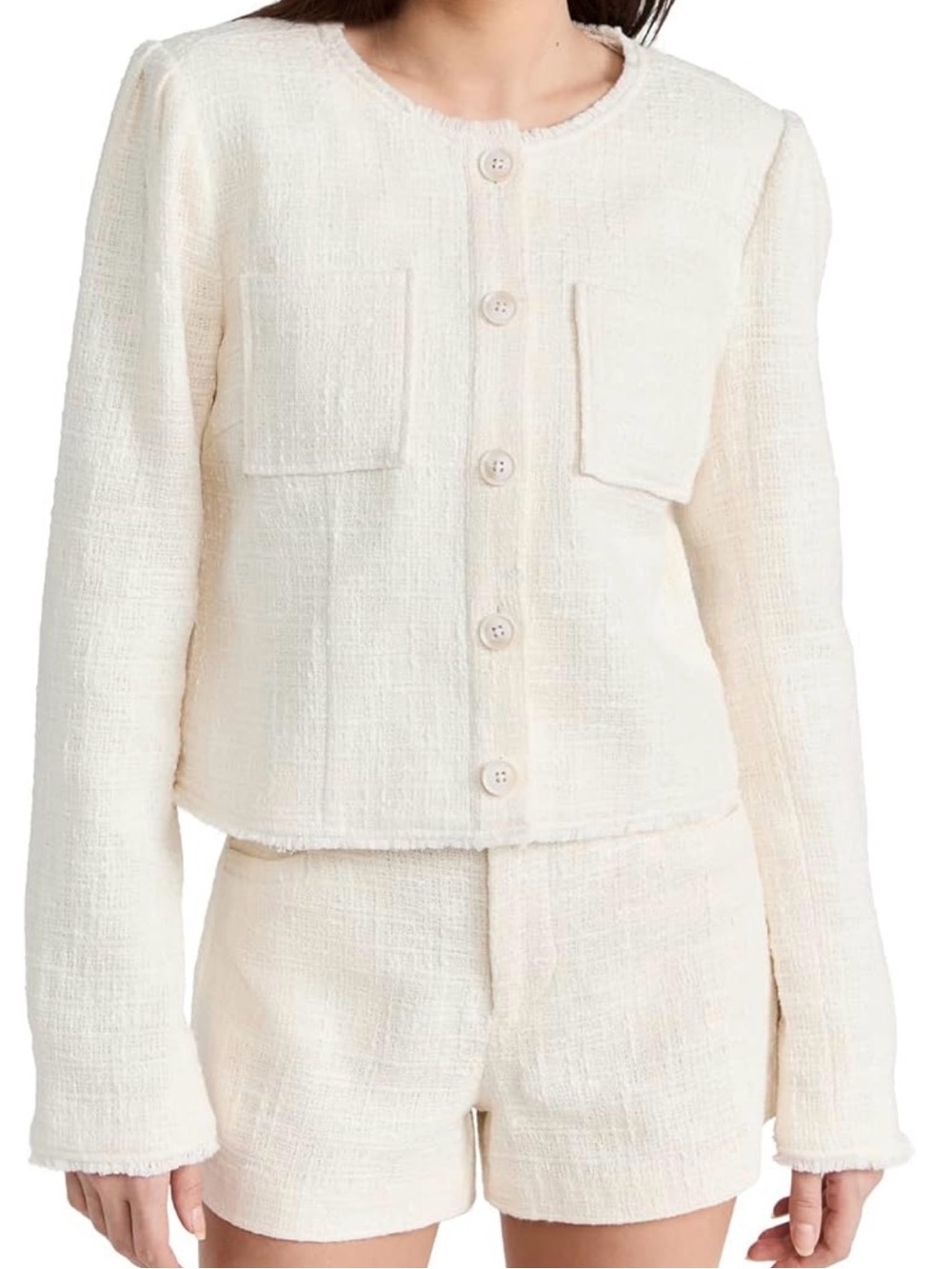 PAIGE Cream Cambridge Cropped Button Jacket Blazer Sz S
